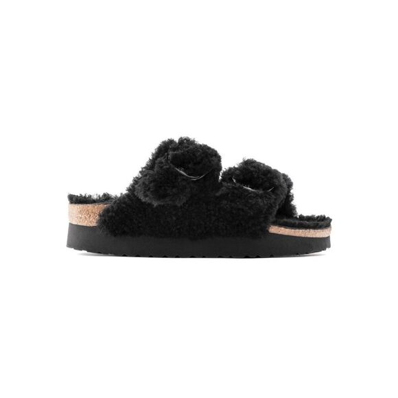 Birkenstock Papillio Arizona Teddy Shearling Fur Platform Sandals Black